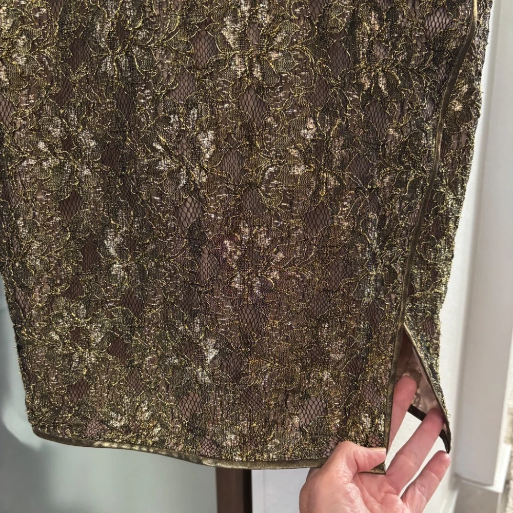 BCBGMaxAzria "Tenya" Sheer Back Mini Dress - Gold & Black Size 6 - Picture 8 of 13